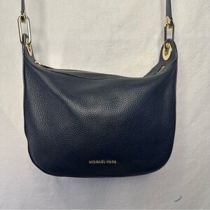 Michael Kors Raven Medium Messenger bag Purse, Navy Blue Pebbled Leather Gold